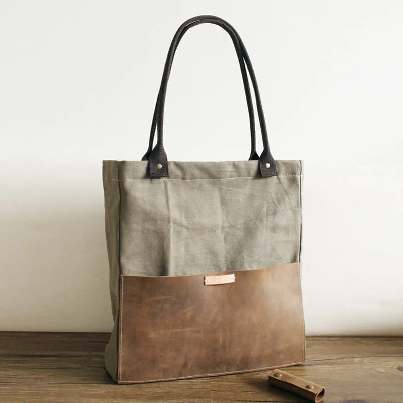 Handmade Waxed Canvas Tote Bag, Women Shopper Totes, School Bag, Big Pocket Bag