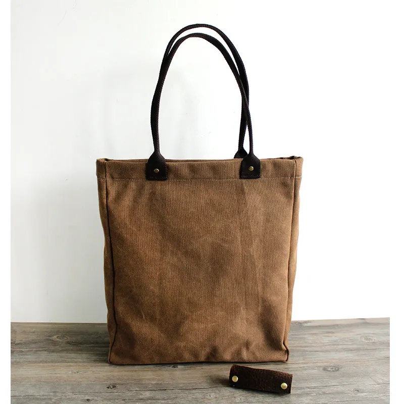 Handmade Waxed Canvas Tote Bag, Women Shopper Totes, School Bag, Big Pocket Bag