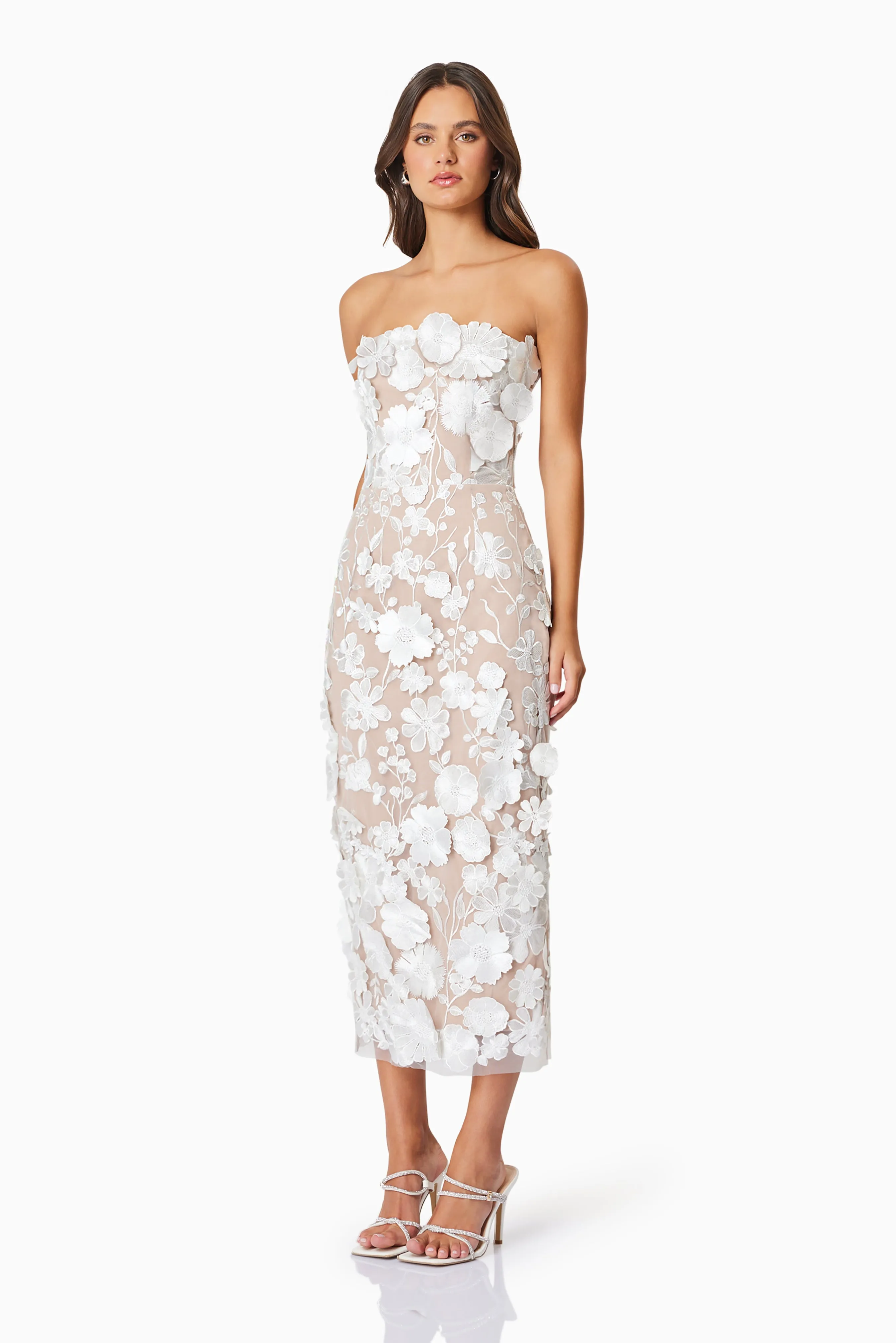 Helena Strapless Midi Dress In White