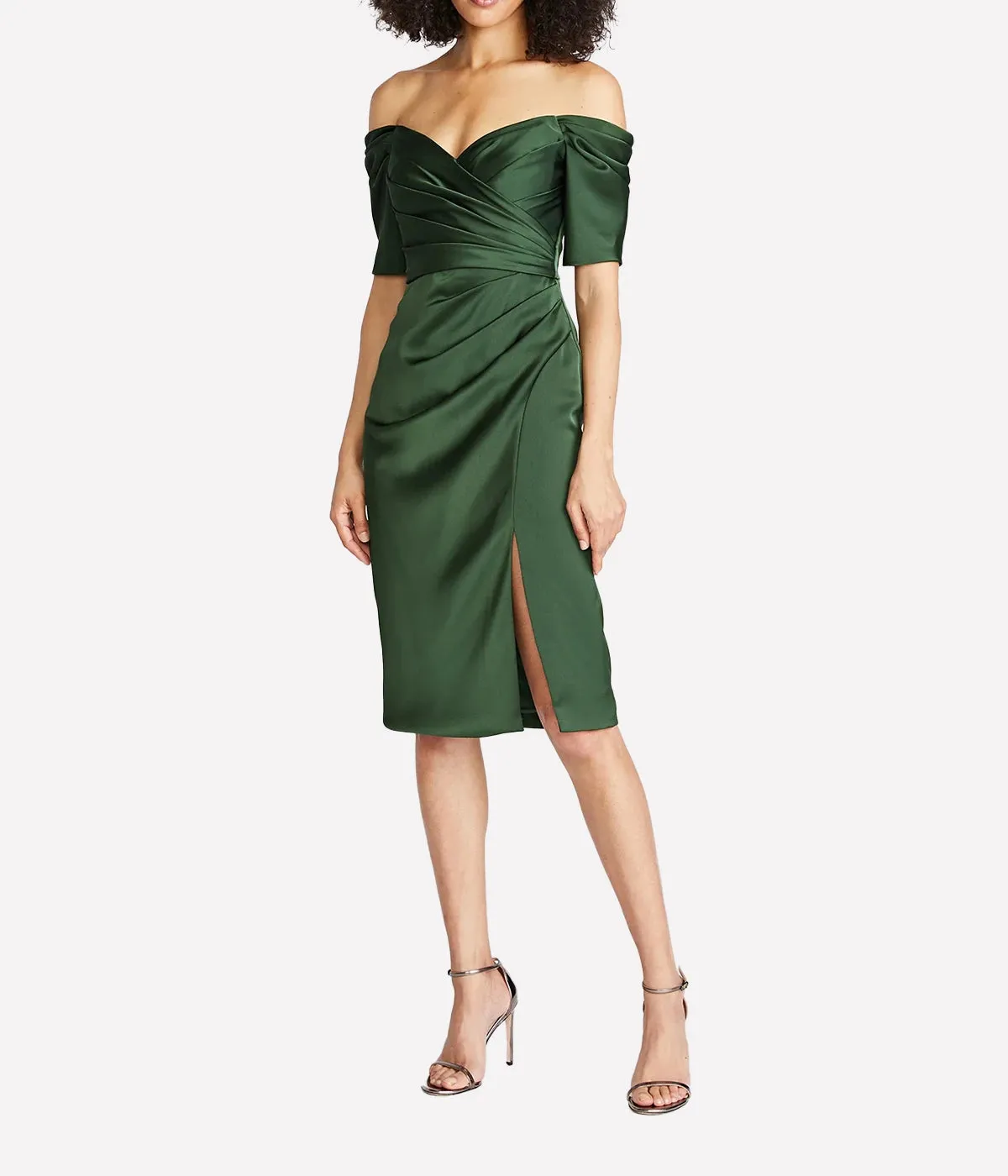 Holland Satin Cocktail Dress in Moss Green