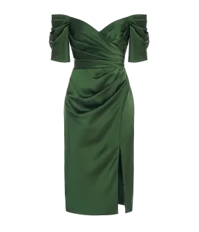 Holland Satin Cocktail Dress in Moss Green