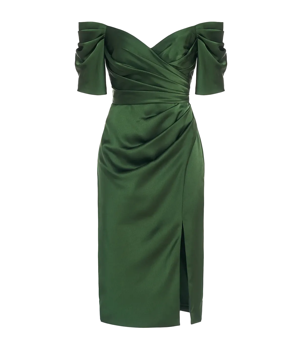 Holland Satin Cocktail Dress in Moss Green