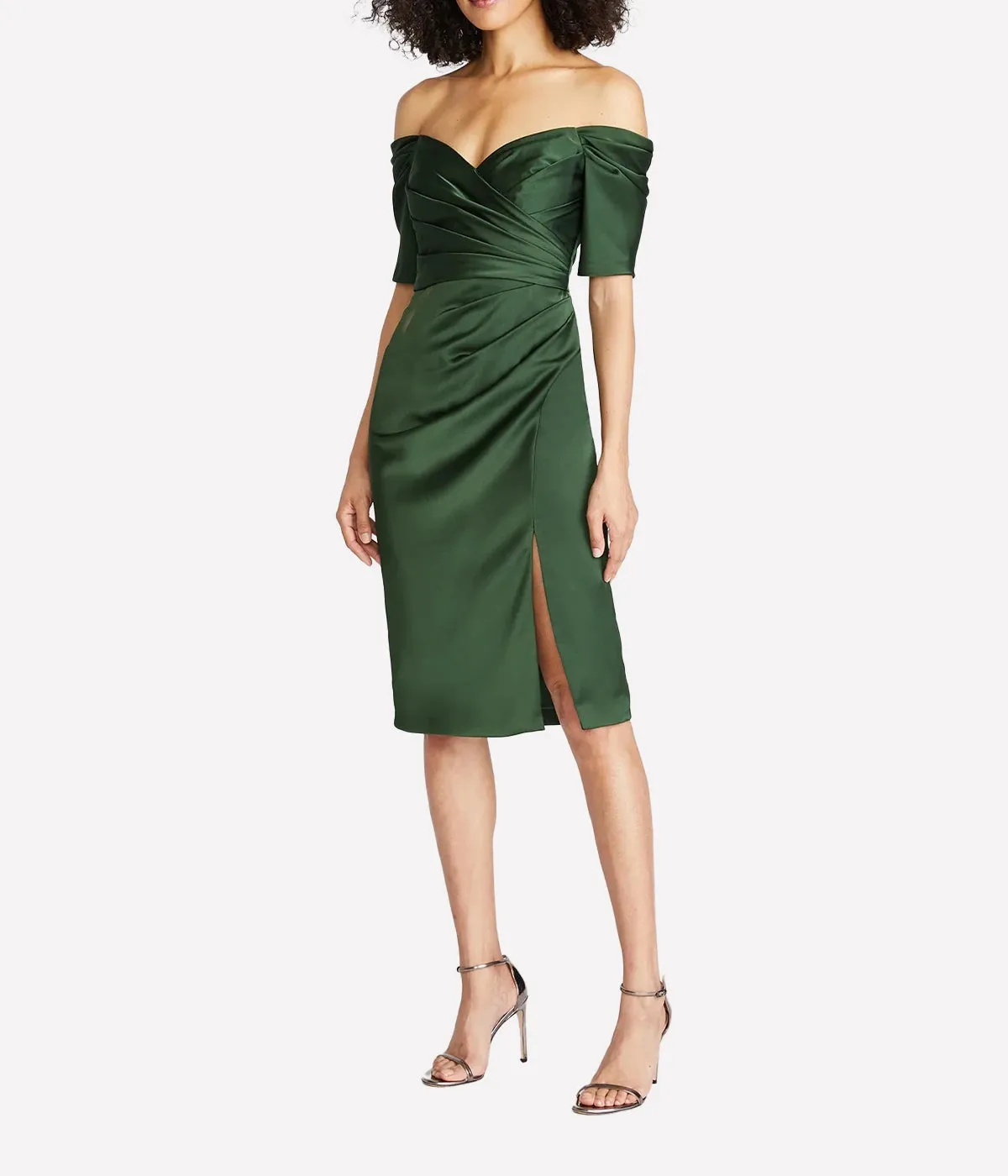 Holland Satin Cocktail Dress in Moss Green