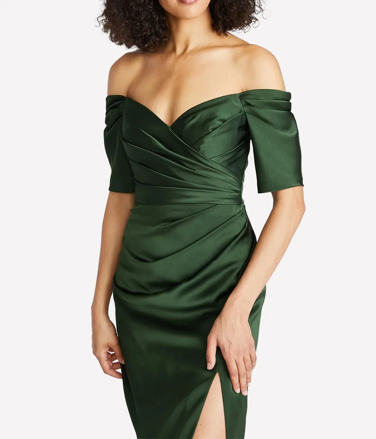 Holland Satin Cocktail Dress in Moss Green