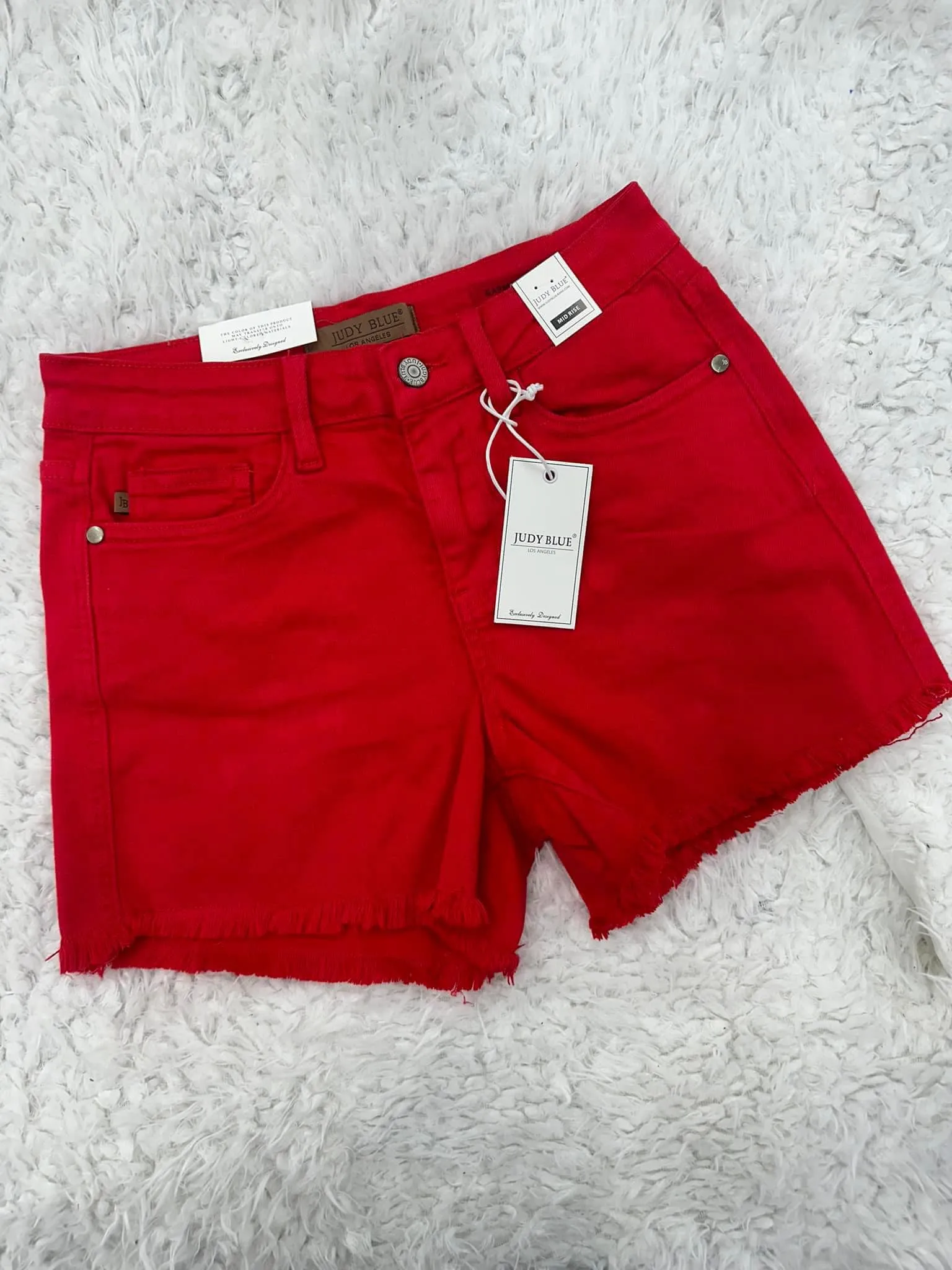 Julia Red Fray Hem Shorts