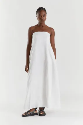 KARNEY WHITE LINEN STRAPLESS DRESS