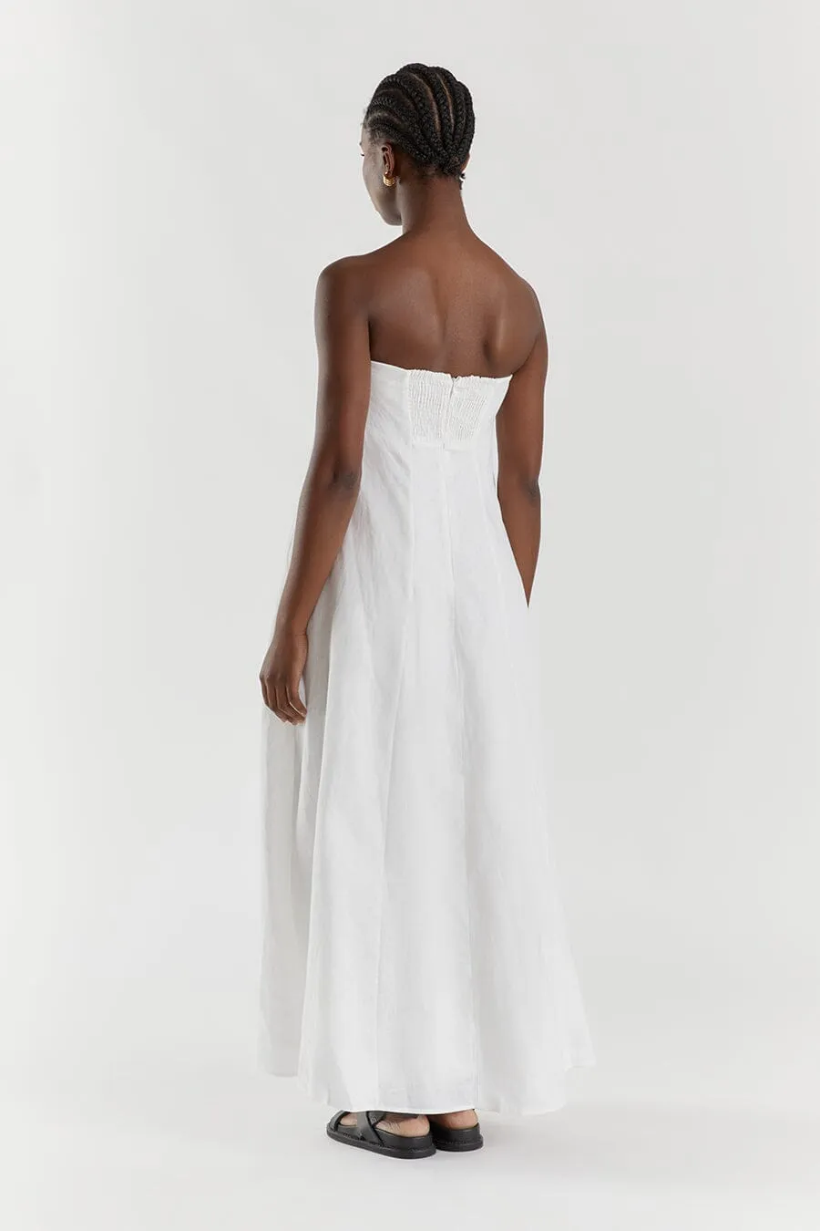 KARNEY WHITE LINEN STRAPLESS DRESS