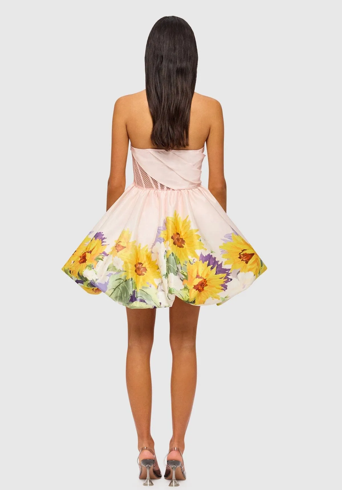 Katy Bustier Mini Dress - Sunflower Print in Pink