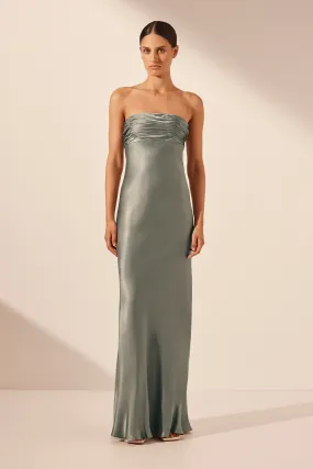 LA LUNE STRAPLESS RUCHED BODICE MAXI DRESS - SAGE