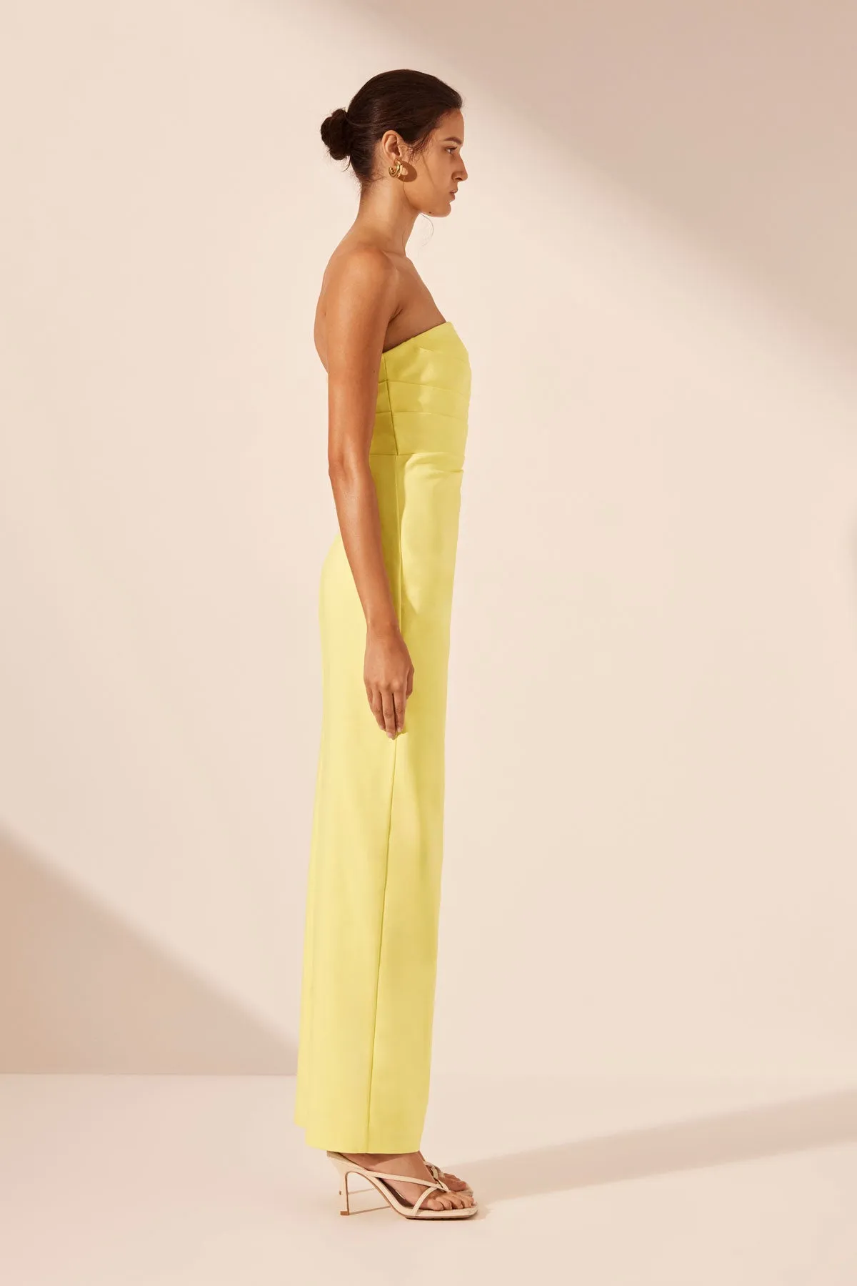 LANI STRAPLESS DRAPED MAXI DRESS - LEMON