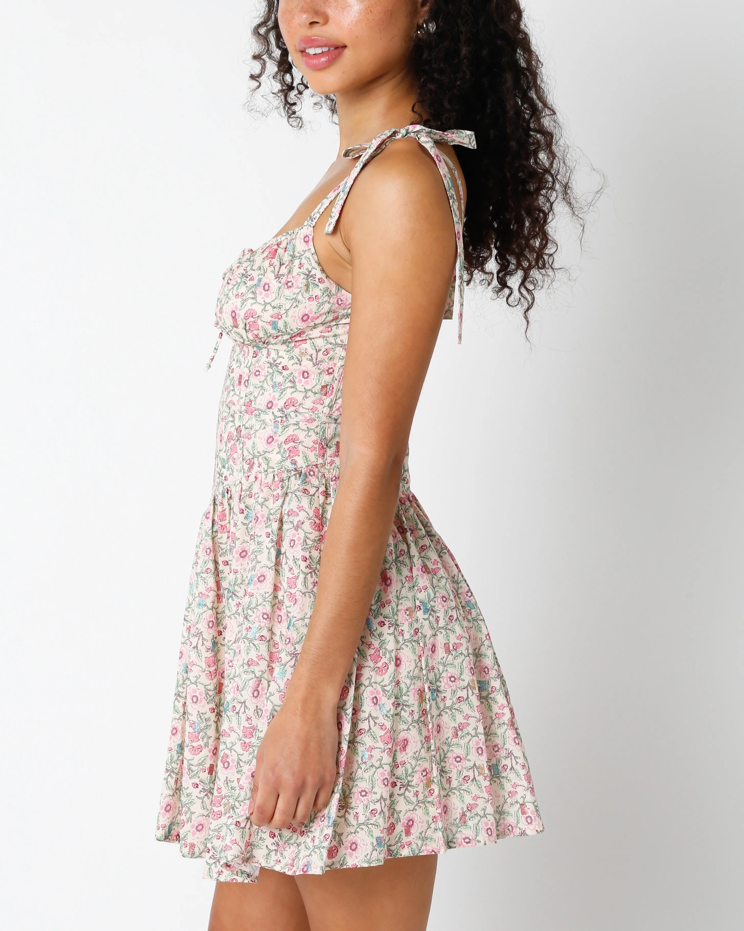 Lin Floral Shoulder Tie Dress