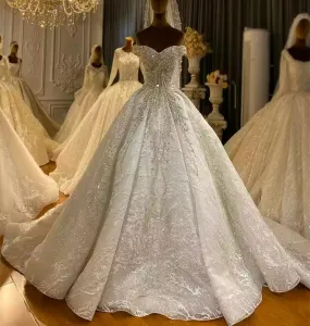 Luxury Off Shoulder Beading Wedding Dress