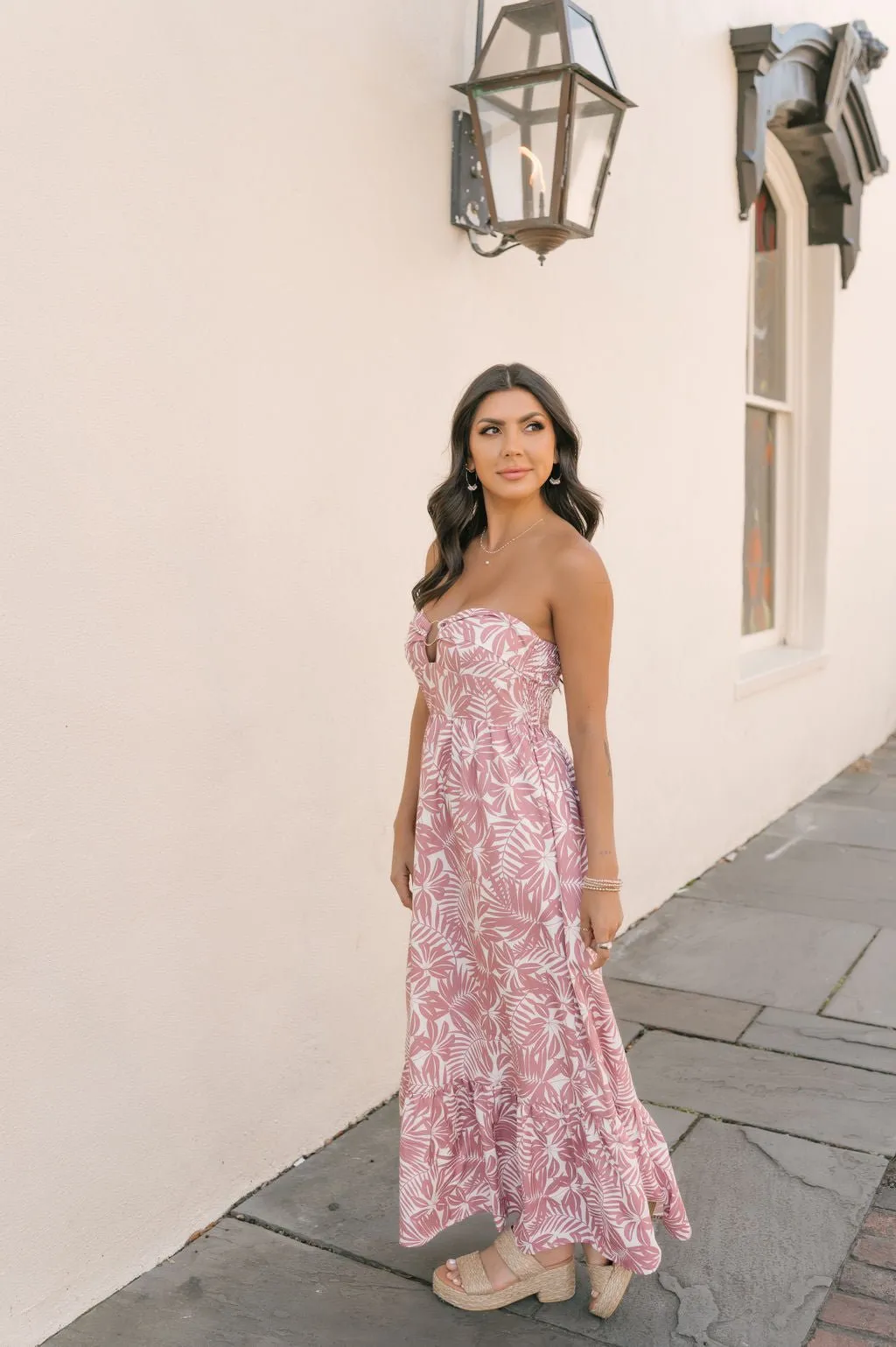 Mauve Floral Print Strapless Maxi Dress - FINAL SALE