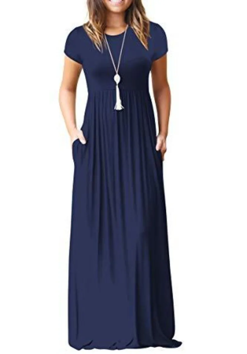 Maxi Long Dress Short Sleeve with Pockets