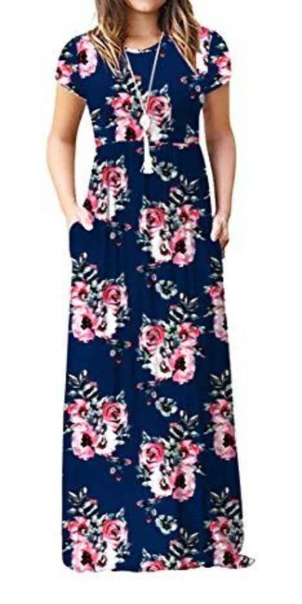 Maxi Long Dress Short Sleeve with Pockets