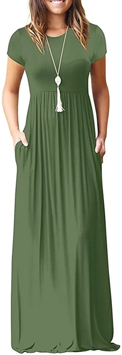 Maxi Long Dress Short Sleeve with Pockets