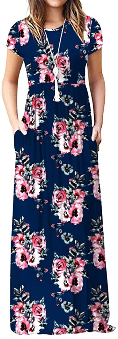 Maxi Long Dress Short Sleeve with Pockets