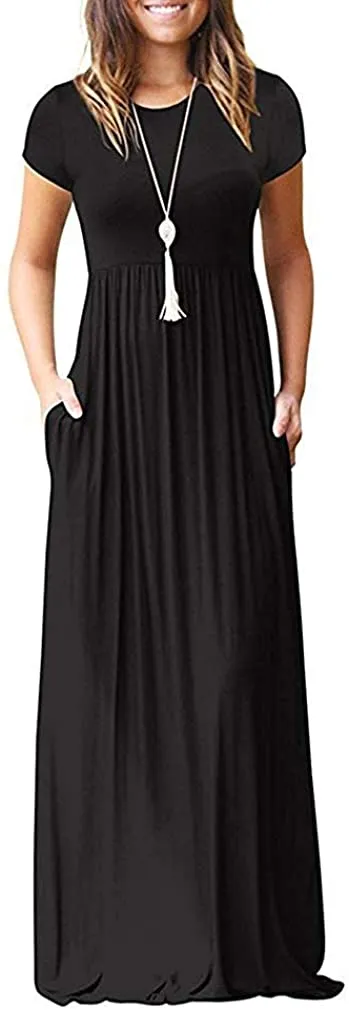 Maxi Long Dress Short Sleeve with Pockets