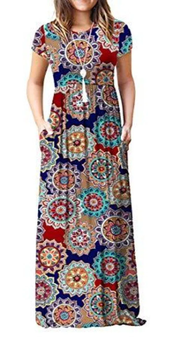 Maxi Long Dress Short Sleeve with Pockets