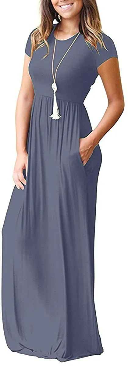 Maxi Long Dress Short Sleeve with Pockets