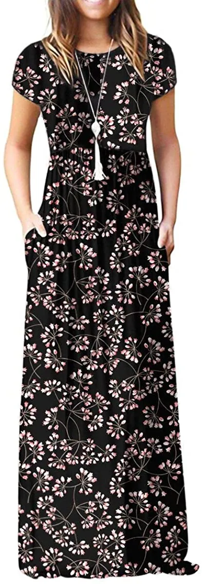 Maxi Long Dress Short Sleeve with Pockets