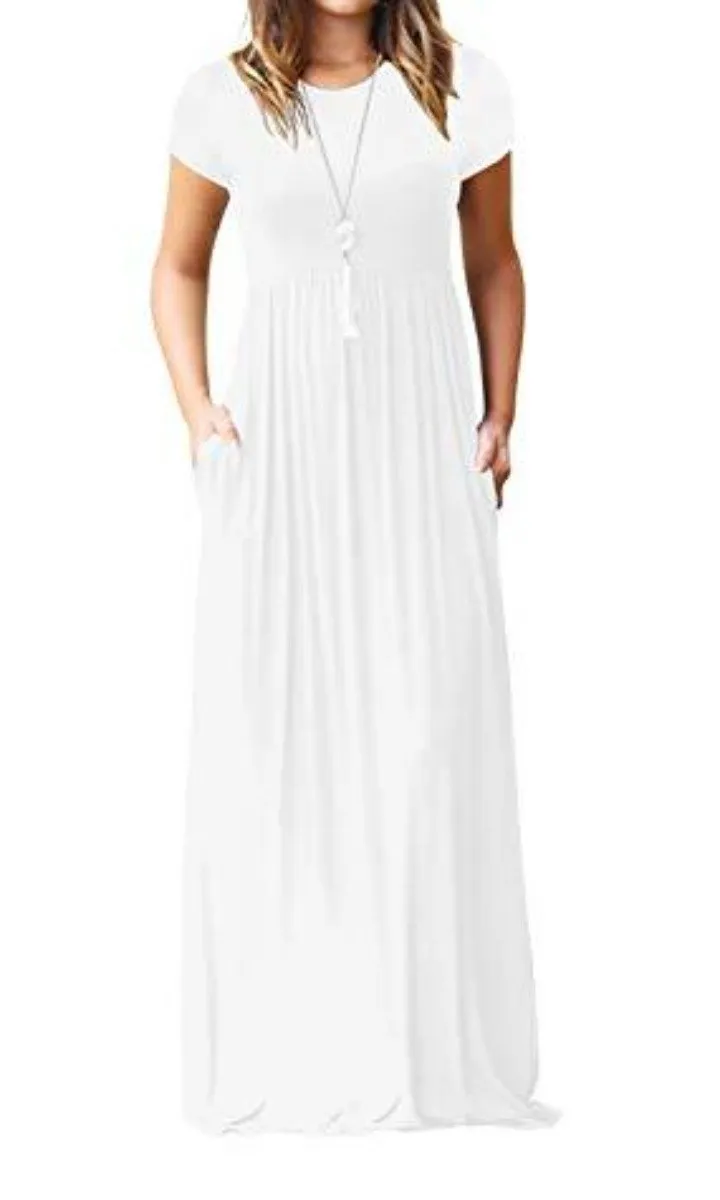 Maxi Long Dress Short Sleeve with Pockets