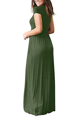 Maxi Long Dress Short Sleeve with Pockets