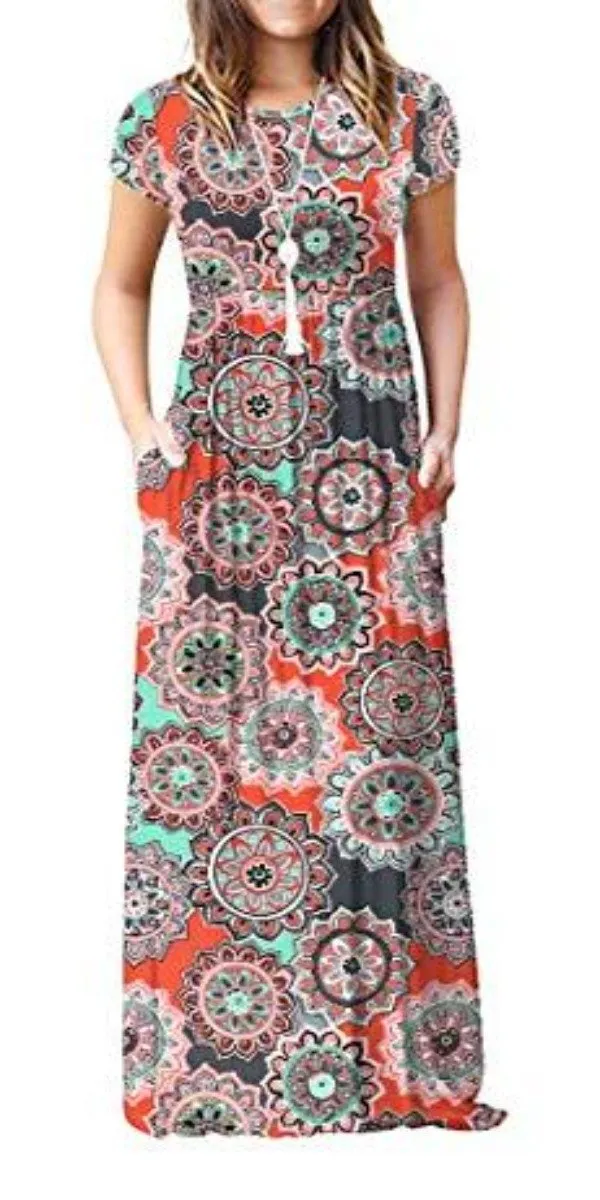 Maxi Long Dress Short Sleeve with Pockets