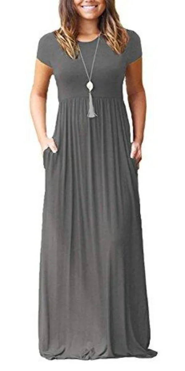 Maxi Long Dress Short Sleeve with Pockets