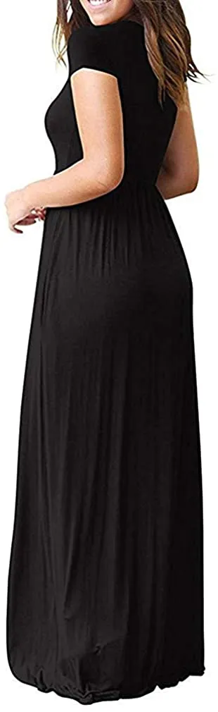 Maxi Long Dress Short Sleeve with Pockets