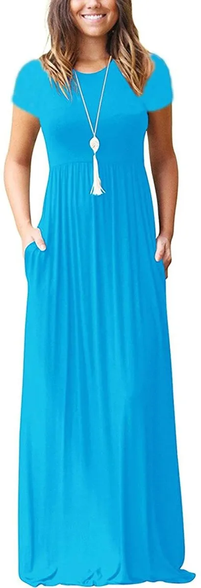 Maxi Long Dress Short Sleeve with Pockets