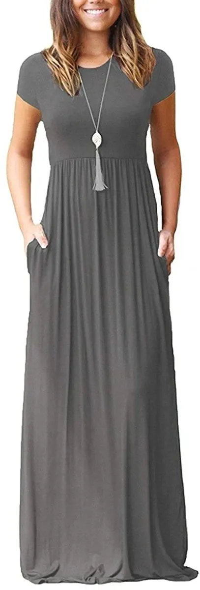 Maxi Long Dress Short Sleeve with Pockets