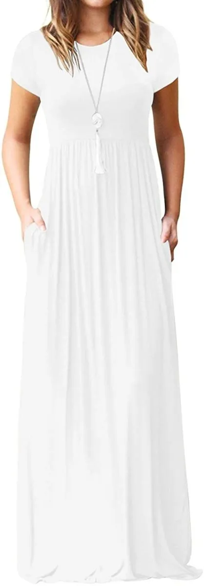 Maxi Long Dress Short Sleeve with Pockets