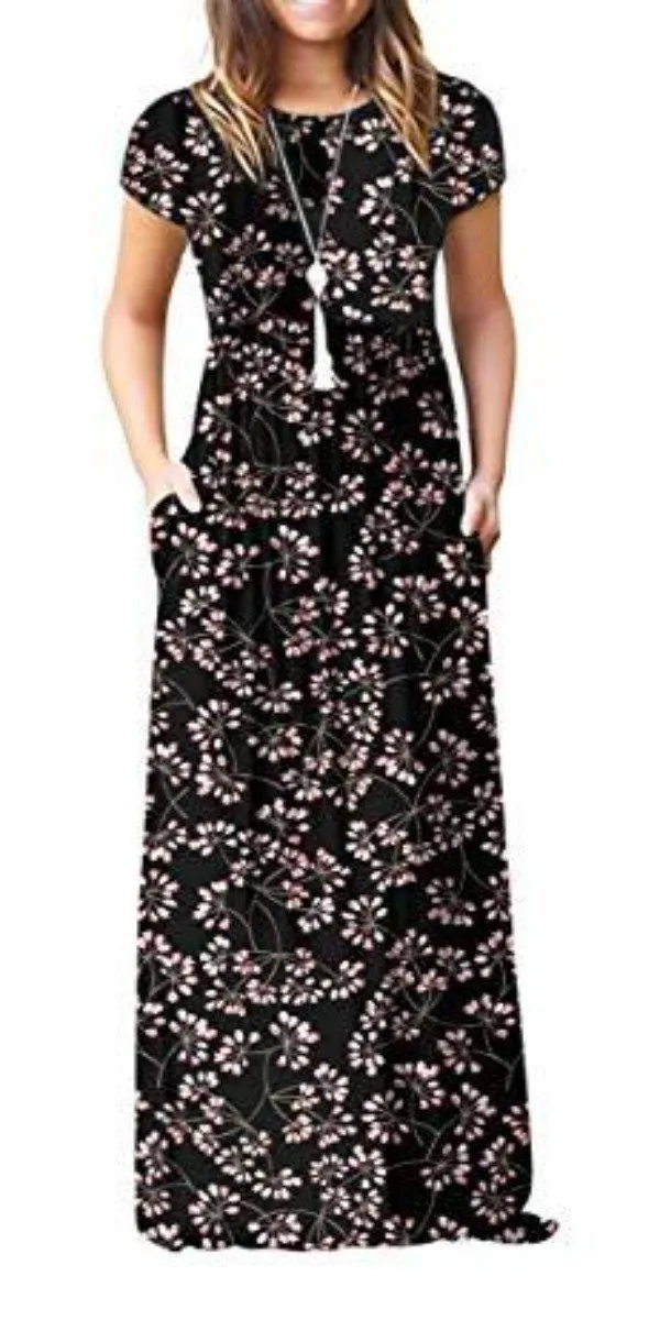 Maxi Long Dress Short Sleeve with Pockets