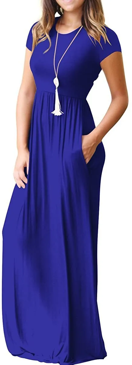 Maxi Long Dress Short Sleeve with Pockets