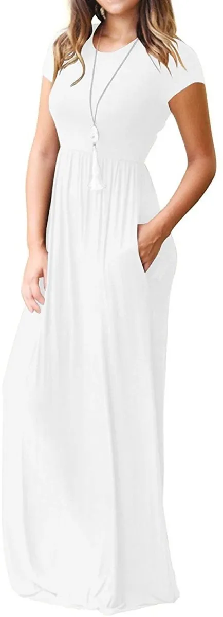 Maxi Long Dress Short Sleeve with Pockets