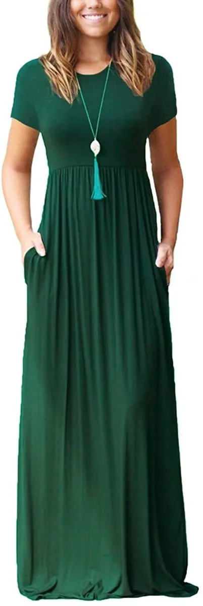 Maxi Long Dress Short Sleeve with Pockets