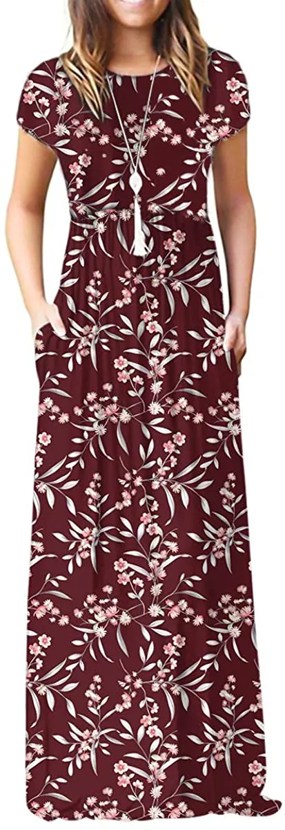 Maxi Long Dress Short Sleeve with Pockets