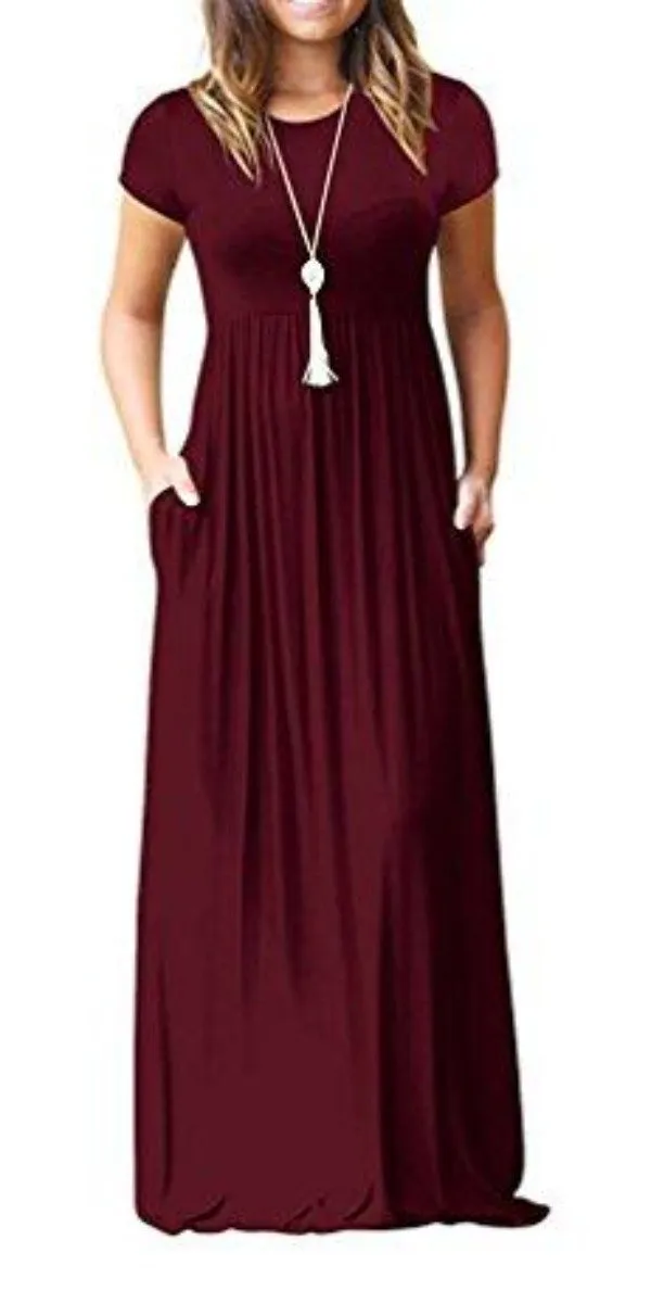 Maxi Long Dress Short Sleeve with Pockets