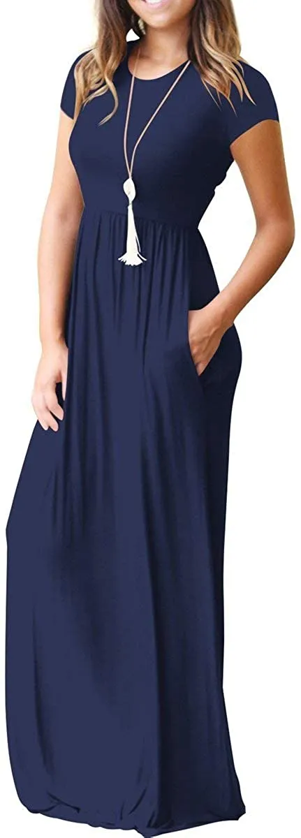 Maxi Long Dress Short Sleeve with Pockets