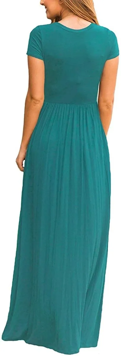 Maxi Long Dress Short Sleeve with Pockets