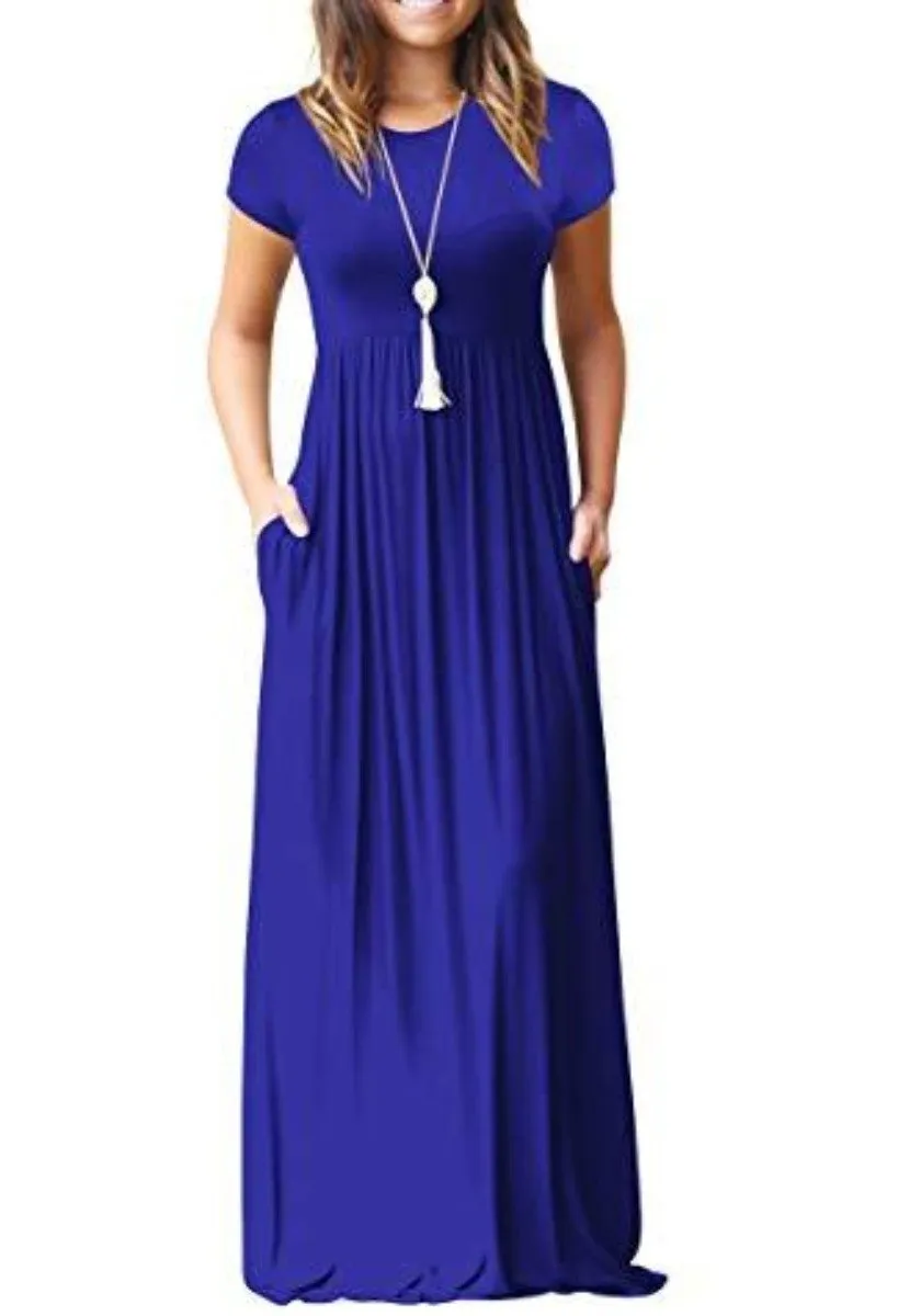 Maxi Long Dress Short Sleeve with Pockets