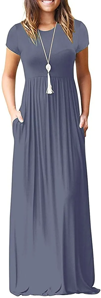 Maxi Long Dress Short Sleeve with Pockets