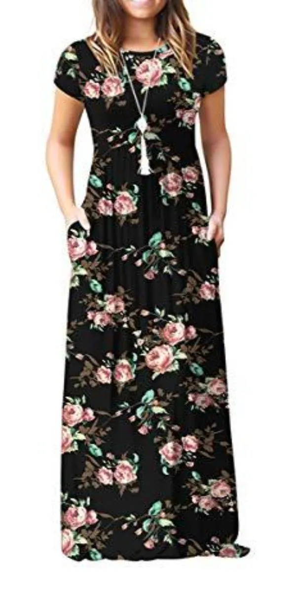 Maxi Long Dress Short Sleeve with Pockets