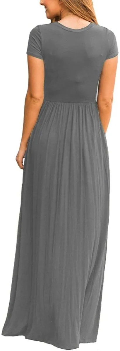 Maxi Long Dress Short Sleeve with Pockets