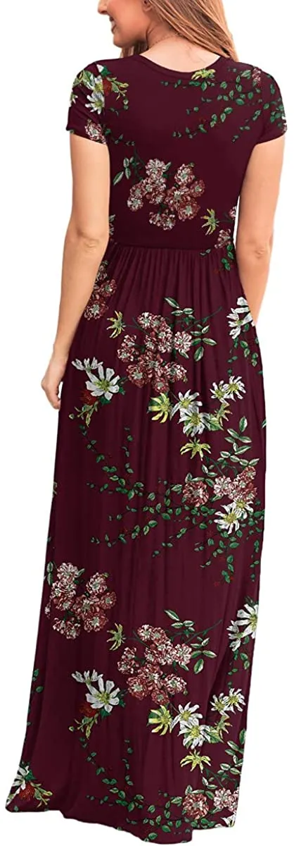 Maxi Long Dress Short Sleeve with Pockets