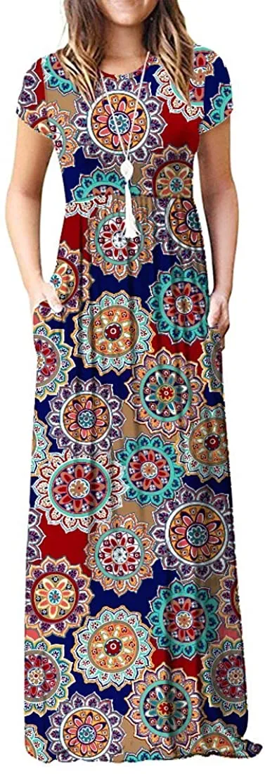 Maxi Long Dress Short Sleeve with Pockets