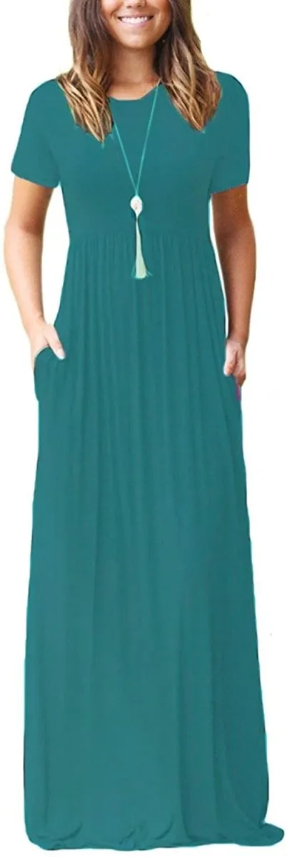 Maxi Long Dress Short Sleeve with Pockets