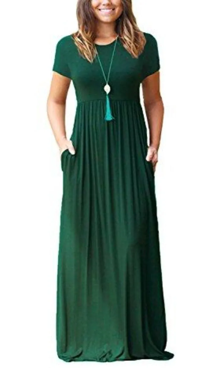 Maxi Long Dress Short Sleeve with Pockets