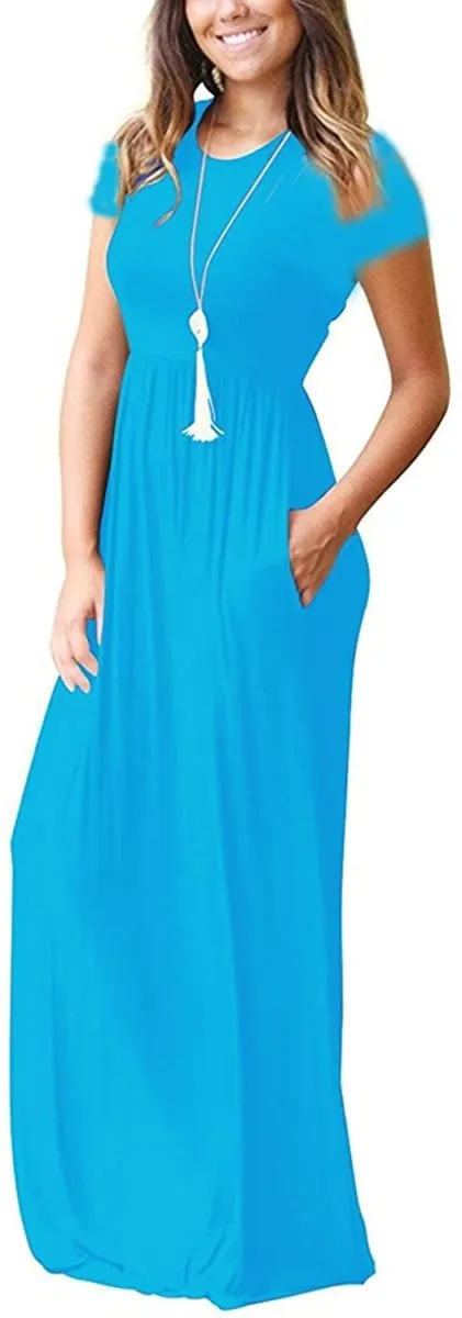 Maxi Long Dress Short Sleeve with Pockets